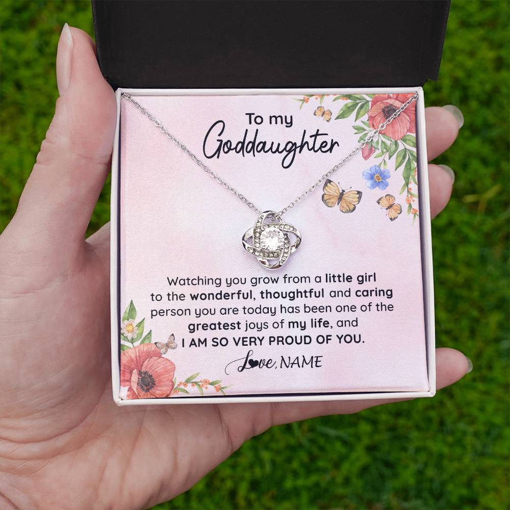 Love Knot Necklace 14K White Gold Finish | 2 | Personalized To My Goddaughter Necklace From Aunt Uncle Watching You Grow Goddaughter Birthday Gifts Graduation Christmas Customized Gift Box Message Card | siriusteestore
