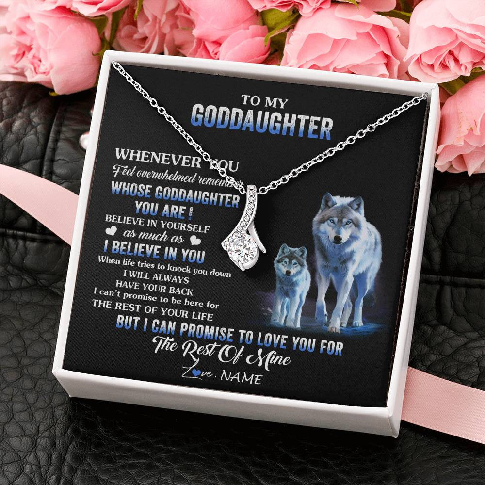 Alluring Beauty Necklace 14K White Gold Finish | 2 | Personalized To My Goddaughter Necklace From Aunt Uncle Whenever You Feel Wolf Goddaughter Birthday Gifts Jewelry Christmas Customized Gift Box Message Card | siriusteestore