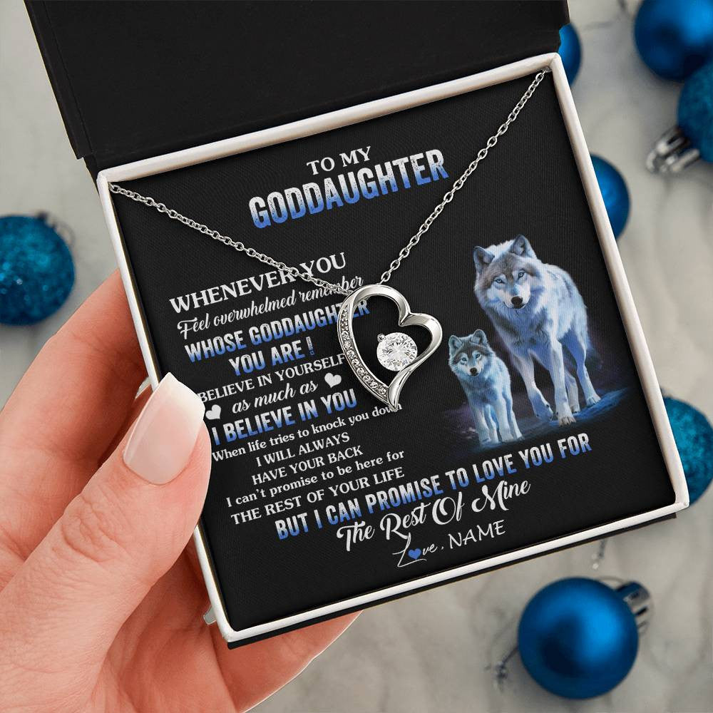 Forever Love Necklace 14K White Gold Finish | 2 | Personalized To My Goddaughter Necklace From Aunt Uncle Whenever You Feel Wolf Goddaughter Birthday Gifts Jewelry Christmas Customized Gift Box Message Card | siriusteestore