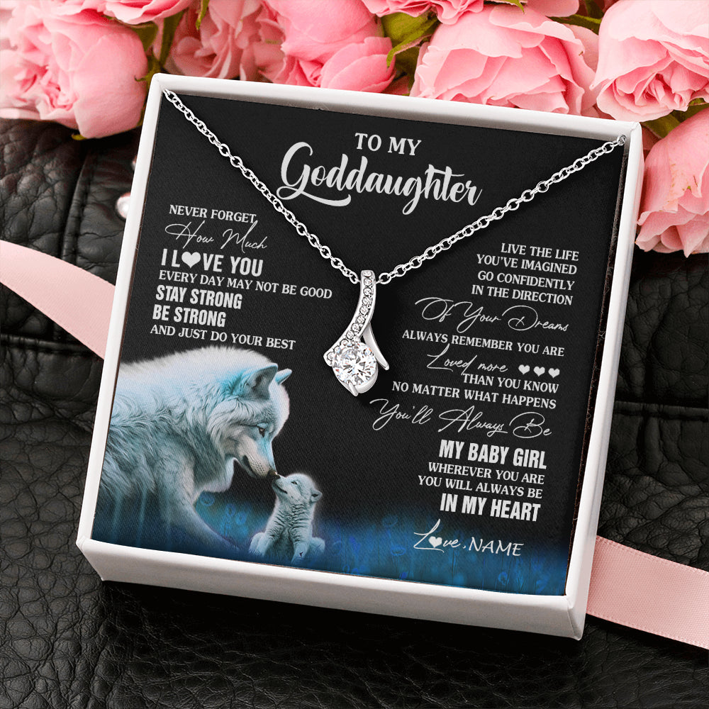 Alluring Beauty Necklace 14K White Gold Finish | 2 | Personalized To My Goddaughter Necklace From Aunt Uncle Wolf Never Forget How Much I Love You Birthday Gifts Christmas Customized Gift Box Message Card | siriusteestore