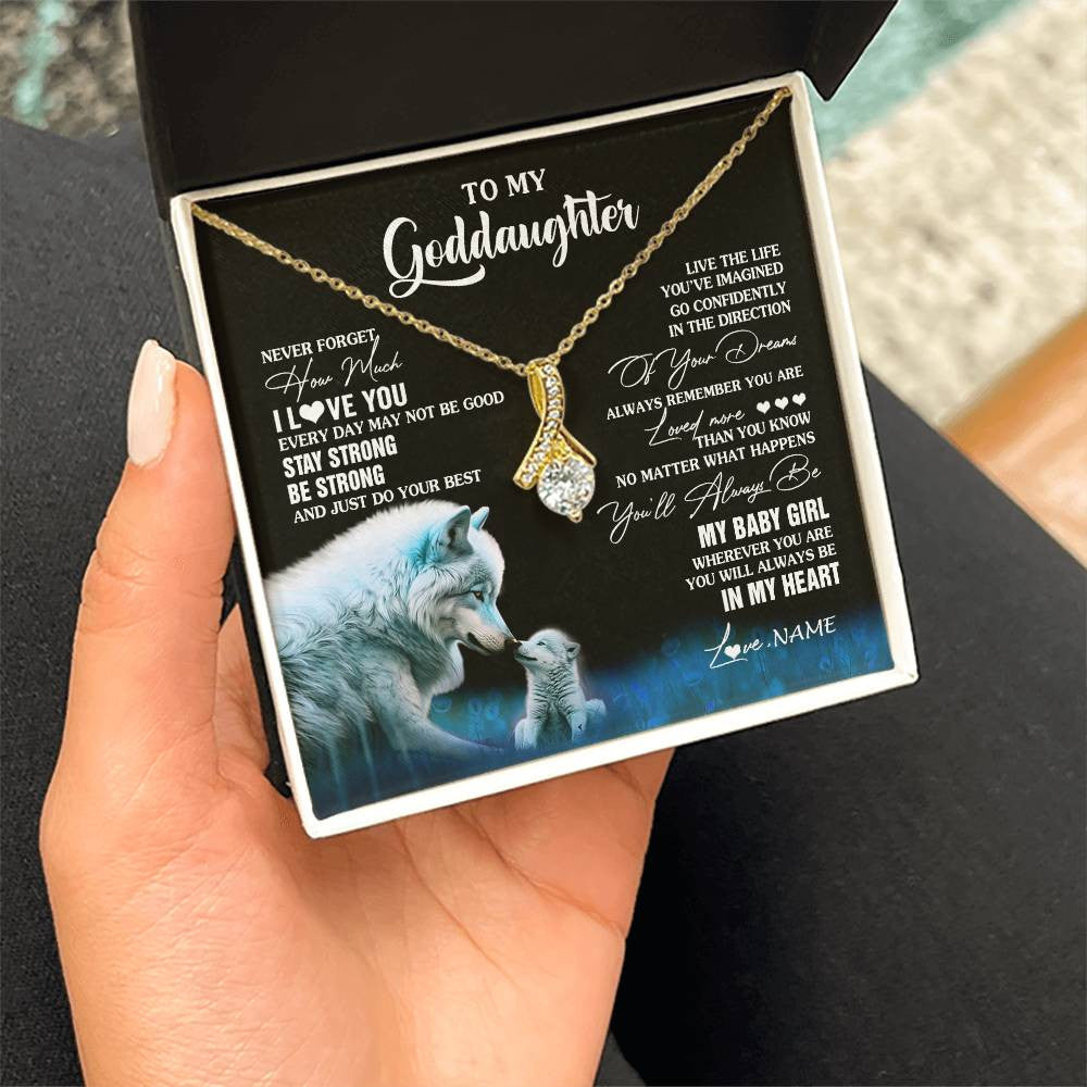 Alluring Beauty Necklace 18K Yellow Gold Finish | 2 | Personalized To My Goddaughter Necklace From Aunt Uncle Wolf Never Forget How Much I Love You Birthday Gifts Christmas Customized Gift Box Message Card | siriusteestore