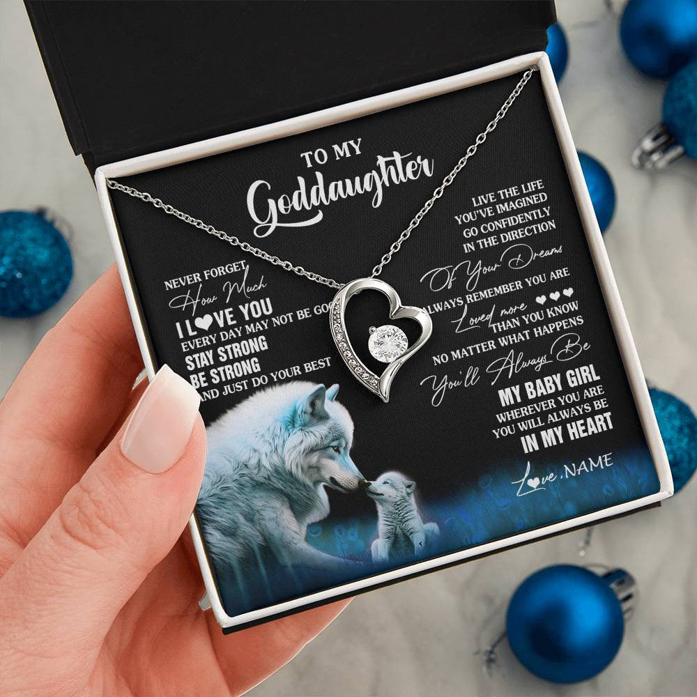 Forever Love Necklace 14K White Gold Finish | 2 | Personalized To My Goddaughter Necklace From Aunt Uncle Wolf Never Forget How Much I Love You Birthday Gifts Christmas Customized Gift Box Message Card | siriusteestore