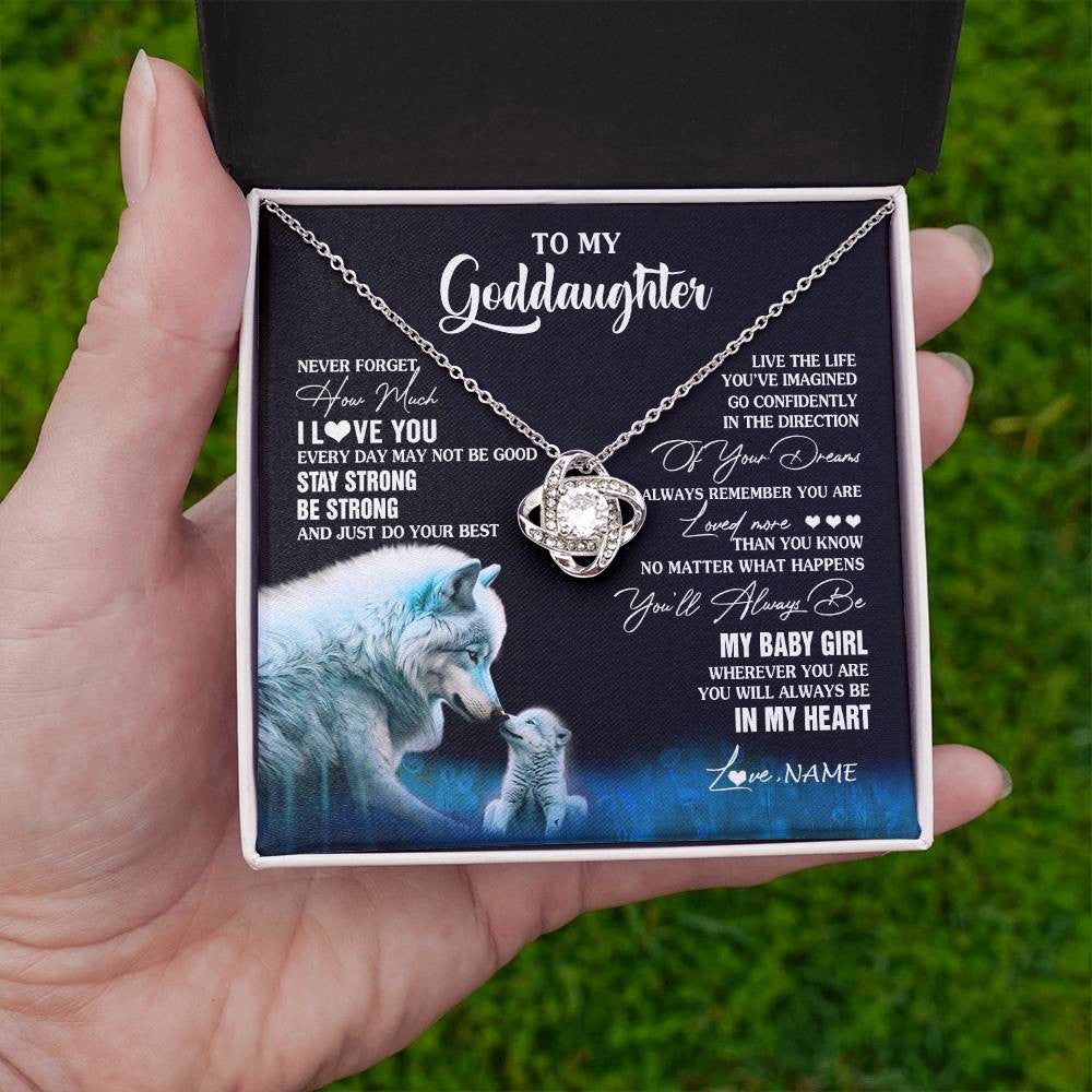 Love Knot Necklace 14K White Gold Finish | 2 | Personalized To My Goddaughter Necklace From Aunt Uncle Wolf Never Forget How Much I Love You Birthday Gifts Christmas Customized Gift Box Message Card | siriusteestore