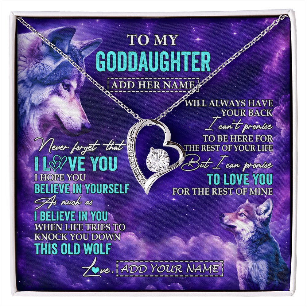 Forever Love Necklace 14K White Gold Finish | 1 | Personalized To My Goddaughter Necklace From Aunt Uncle Wolf Never Forget I Love You Goddaughter Birthday Gifts Graduation Christmas Gift Box Message Card Shirt & Hoodie | https://siriusteestore.