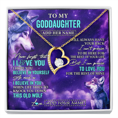 Forever Love Necklace 18K Yellow Gold Finish | 1 | Personalized To My Goddaughter Necklace From Aunt Uncle Wolf Never Forget I Love You Goddaughter Birthday Gifts Graduation Christmas Gift Box Message Card Shirt & Hoodie | https://siriusteestore.