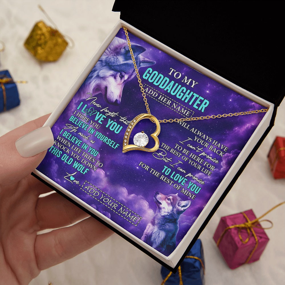 Forever Love Necklace 18K Yellow Gold Finish | 2 | Personalized To My Goddaughter Necklace From Aunt Uncle Wolf Never Forget I Love You Goddaughter Birthday Gifts Graduation Christmas Gift Box Message Card Shirt & Hoodie | https://siriusteestore.