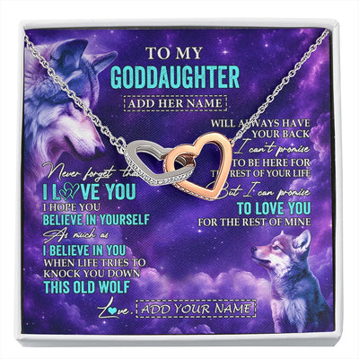 Interlocking Hearts Necklace Stainless Steel & Rose Gold Finish | 1 | Personalized To My Goddaughter Necklace From Aunt Uncle Wolf Never Forget I Love You Goddaughter Birthday Gifts Graduation Christmas Gift Box Message Card Shirt & Hoodie | https://siriusteestore.