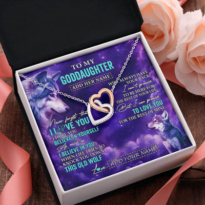 Interlocking Hearts Necklace Stainless Steel & Rose Gold Finish | 2 | Personalized To My Goddaughter Necklace From Aunt Uncle Wolf Never Forget I Love You Goddaughter Birthday Gifts Graduation Christmas Gift Box Message Card Shirt & Hoodie | https://siriusteestore.
