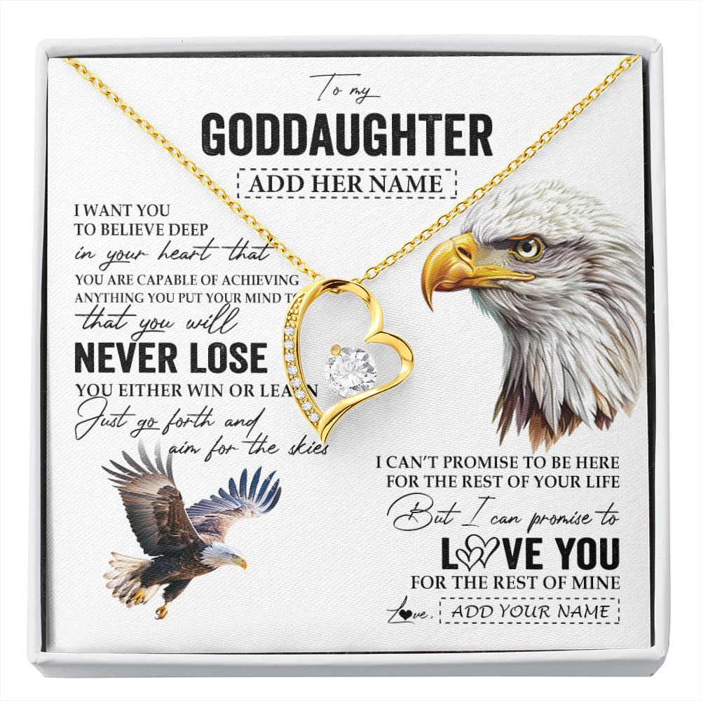 Forever Love Necklace 18K Yellow Gold Finish | 1 | Personalized To My Goddaughter Necklace From Aunt Uncle You Will Never Lose Eagle Goddaughter Birthday Gifts Graduation Christmas Custom Gift Box Message Card | siriusteestore