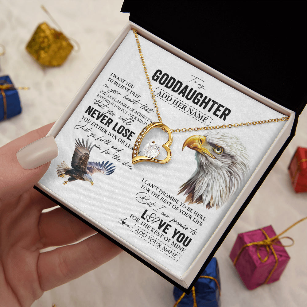 Forever Love Necklace 18K Yellow Gold Finish | 2 | Personalized To My Goddaughter Necklace From Aunt Uncle You Will Never Lose Eagle Goddaughter Birthday Gifts Graduation Christmas Custom Gift Box Message Card | siriusteestore