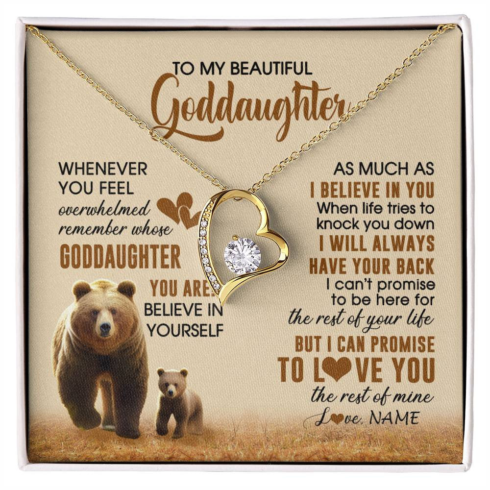 Forever Love Necklace 18K Yellow Gold Finish | 1 | Personalized To My Goddaughter Necklace From Aunt Whenever You Feel Bear Goddaughter Birthday Gifts Gifts Graduation Christmas Customized Gift Box Message Card | siriusteestore