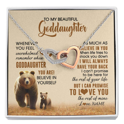 Interlocking Hearts Necklace Stainless Steel & Rose Gold Finish | 1 | Personalized To My Goddaughter Necklace From Aunt Whenever You Feel Bear Goddaughter Birthday Gifts Gifts Graduation Christmas Customized Gift Box Message Card | siriusteestore