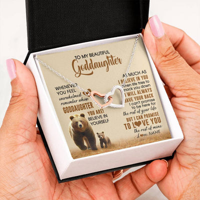 Interlocking Hearts Necklace Stainless Steel & Rose Gold Finish | 2 | Personalized To My Goddaughter Necklace From Aunt Whenever You Feel Bear Goddaughter Birthday Gifts Gifts Graduation Christmas Customized Gift Box Message Card | siriusteestore