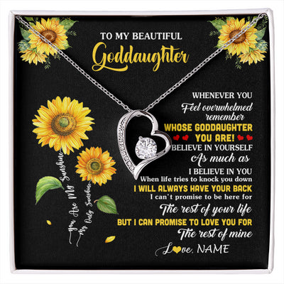 Forever Love Necklace 14K White Gold Finish | 1 | Personalized To My Goddaughter Necklace From Aunt Whenever You Feel Sunflower Goddaughter Birthday Graduation Christmas Customized Gift Box Message Card | siriusteestore