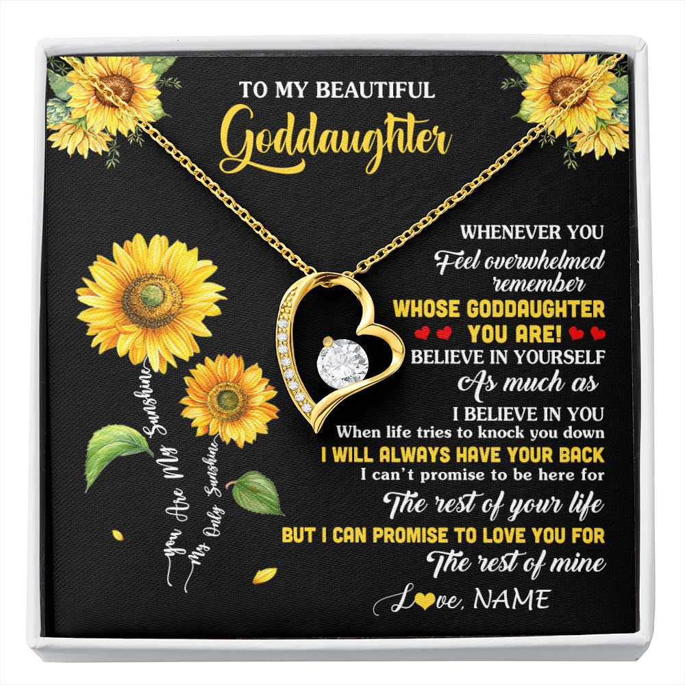 Forever Love Necklace 18K Yellow Gold Finish | 1 | Personalized To My Goddaughter Necklace From Aunt Whenever You Feel Sunflower Goddaughter Birthday Graduation Christmas Customized Gift Box Message Card | siriusteestore