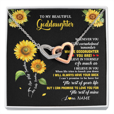 Interlocking Hearts Necklace Stainless Steel & Rose Gold Finish | 1 | Personalized To My Goddaughter Necklace From Aunt Whenever You Feel Sunflower Goddaughter Birthday Graduation Christmas Customized Gift Box Message Card | siriusteestore