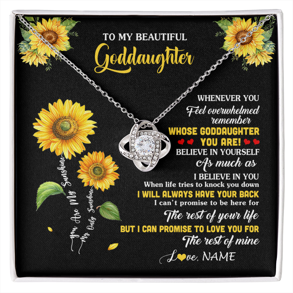 Love Knot Necklace 14K White Gold Finish | 1 | Personalized To My Goddaughter Necklace From Aunt Whenever You Feel Sunflower Goddaughter Birthday Graduation Christmas Customized Gift Box Message Card | siriusteestore