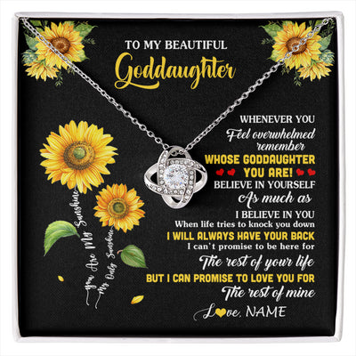 Love Knot Necklace 14K White Gold Finish | 1 | Personalized To My Goddaughter Necklace From Aunt Whenever You Feel Sunflower Goddaughter Birthday Graduation Christmas Customized Gift Box Message Card | siriusteestore