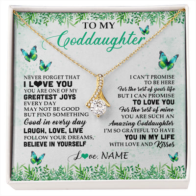 Alluring Beauty Necklace 18K Yellow Gold Finish | 1 | Personalized To My Goddaughter Necklace From Godfather Aunt Butterfly Laugh Love Live Birthday Motivational Quote Christmas Customized Gift Box Message Card | siriusteestore