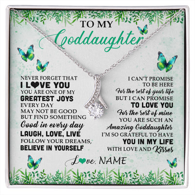 Alluring Beauty Necklace 14K White Gold Finish | 1 | Personalized To My Goddaughter Necklace From Godfather Aunt Butterfly Laugh Love Live Birthday Motivational Quote Christmas Customized Gift Box Message Card | siriusteestore