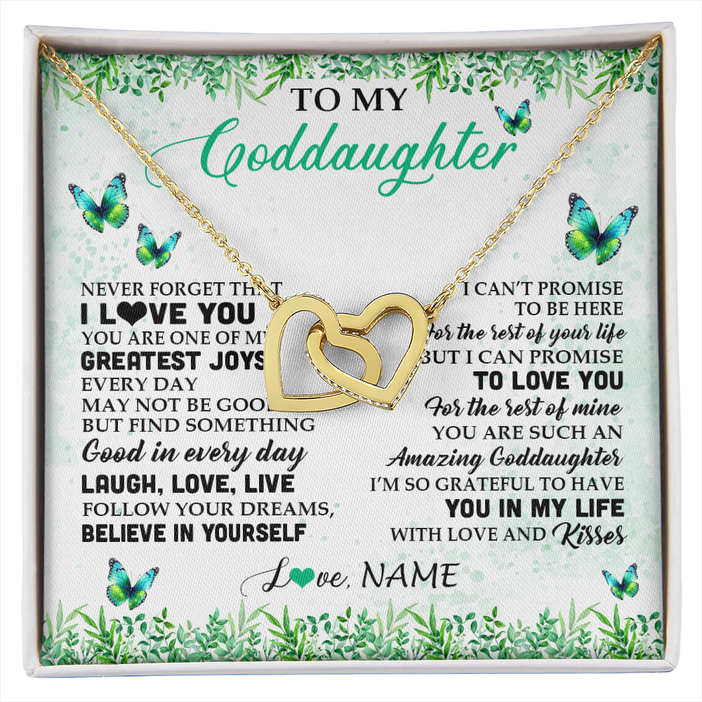 Interlocking Hearts Necklace 18K Yellow Gold Finish | 1 | Personalized To My Goddaughter Necklace From Godfather Aunt Butterfly Laugh Love Live Birthday Motivational Quote Christmas Customized Gift Box Message Card | siriusteestore