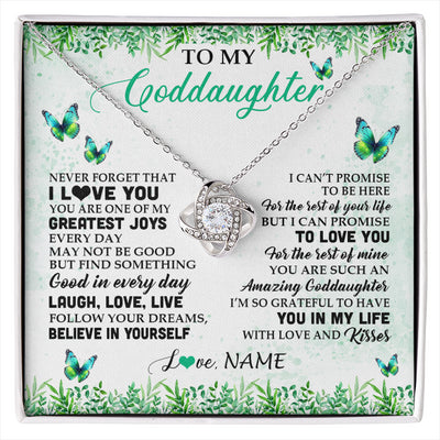 Love Knot Necklace 14K White Gold Finish | 1 | Personalized To My Goddaughter Necklace From Godfather Aunt Butterfly Laugh Love Live Birthday Motivational Quote Christmas Customized Gift Box Message Card | siriusteestore