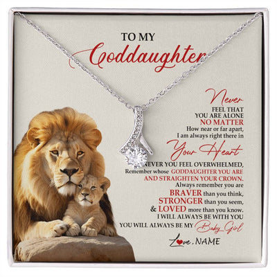 Alluring Beauty Necklace 14K White Gold Finish | 1 | Personalized To My Goddaughter Necklace From Godfather Aunt Never Feel You Are Alone Lion Goddaughter Birthday Graduation Christmas Customized Message Card | siriusteestore