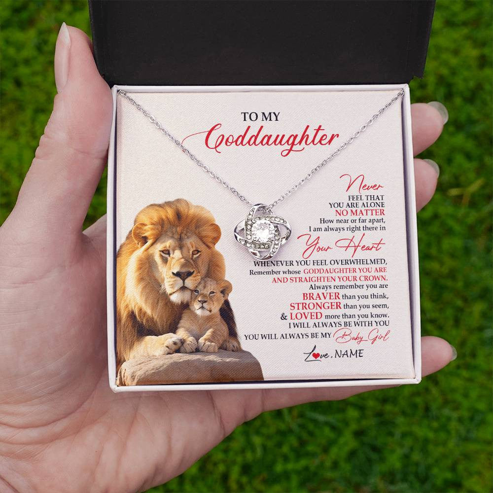 Love Knot Necklace 14K White Gold Finish | 2 | Personalized To My Goddaughter Necklace From Godfather Aunt Never Feel You Are Alone Lion Goddaughter Birthday Graduation Christmas Customized Message Card | siriusteestore