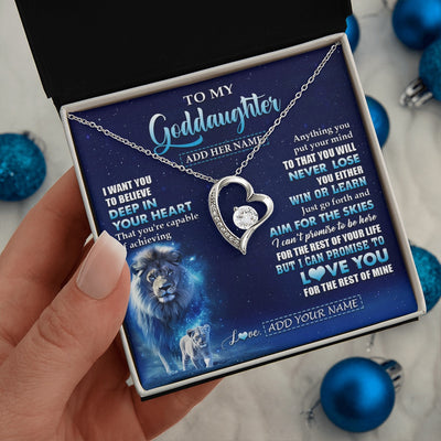 Forever Love Necklace 14K White Gold Finish | 2 | Personalized To My Goddaughter Necklace From Godfather Believe Your Heart Goddaughter Gift Birthday Graduation Christmas Customized Gift Box Message Card | siriusteestore.myshopify