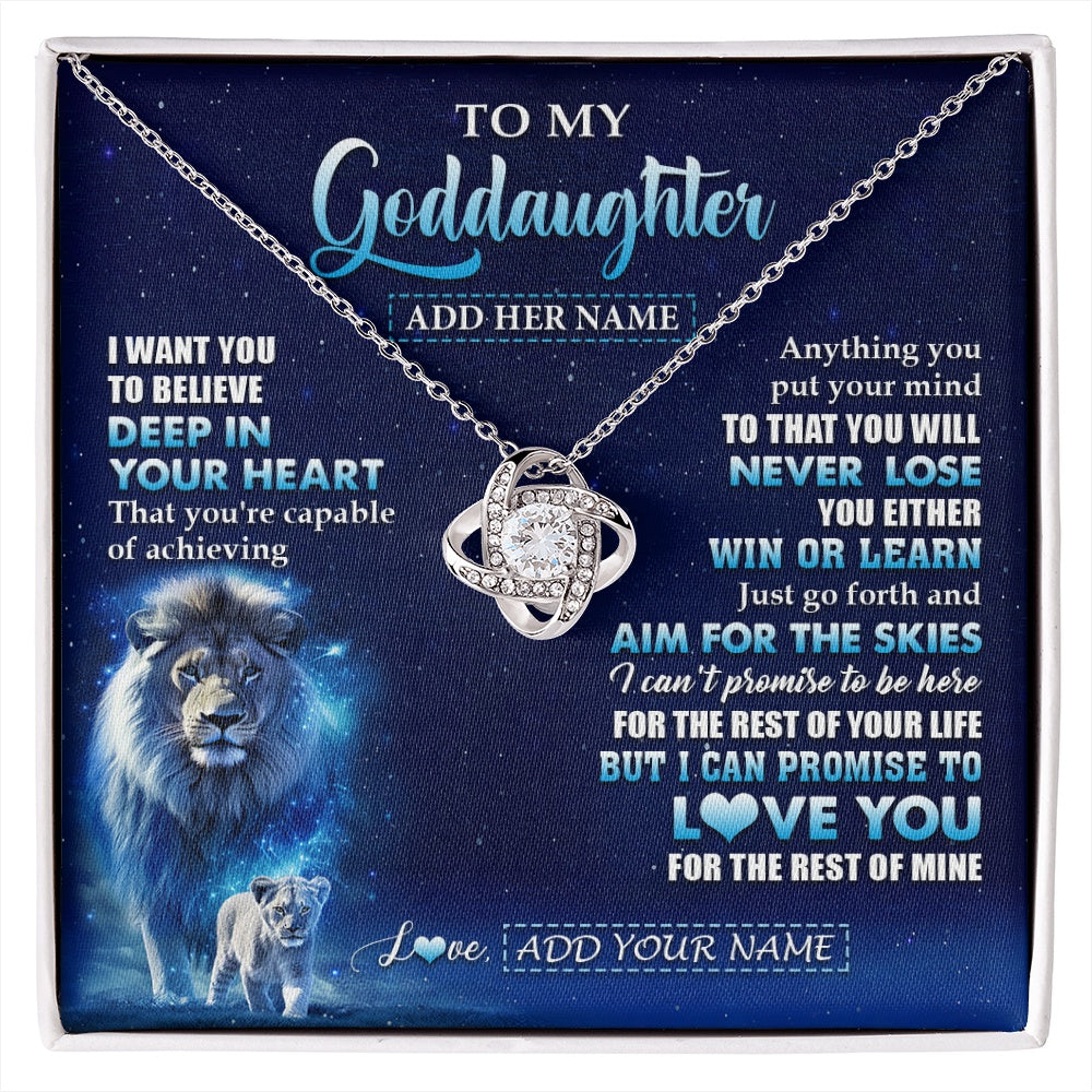 Love Knot Necklace 14K White Gold Finish | 1 | Personalized To My Goddaughter Necklace From Godfather Believe Your Heart Goddaughter Gift Birthday Graduation Christmas Customized Gift Box Message Card | siriusteestore.myshopify