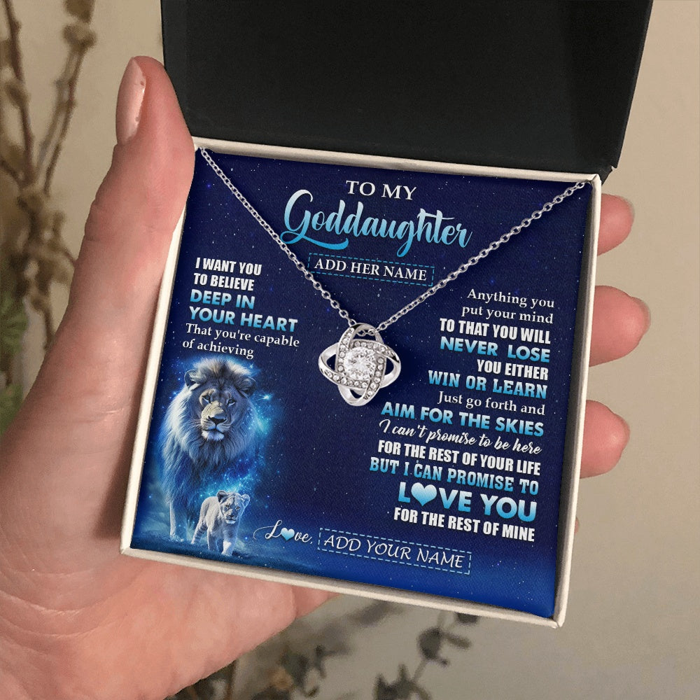 Love Knot Necklace 14K White Gold Finish | 2 | Personalized To My Goddaughter Necklace From Godfather Believe Your Heart Goddaughter Gift Birthday Graduation Christmas Customized Gift Box Message Card | siriusteestore.myshopify