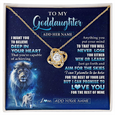 Love Knot Necklace 18K Yellow Gold Finish | 1 | Personalized To My Goddaughter Necklace From Godfather Believe Your Heart Goddaughter Gift Birthday Graduation Christmas Customized Gift Box Message Card | siriusteestore.myshopify