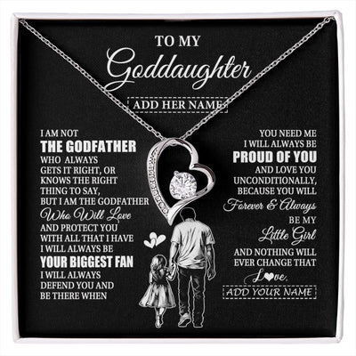 Forever Love Necklace 14K White Gold Finish | 1 | Personalized To My Goddaughter Necklace From Godfather Biggest Fan Birthday Gifts For Goddaughter From Godfather Aunt Christmas Custom Gift Box Message Card | siriusteestore.myshopify