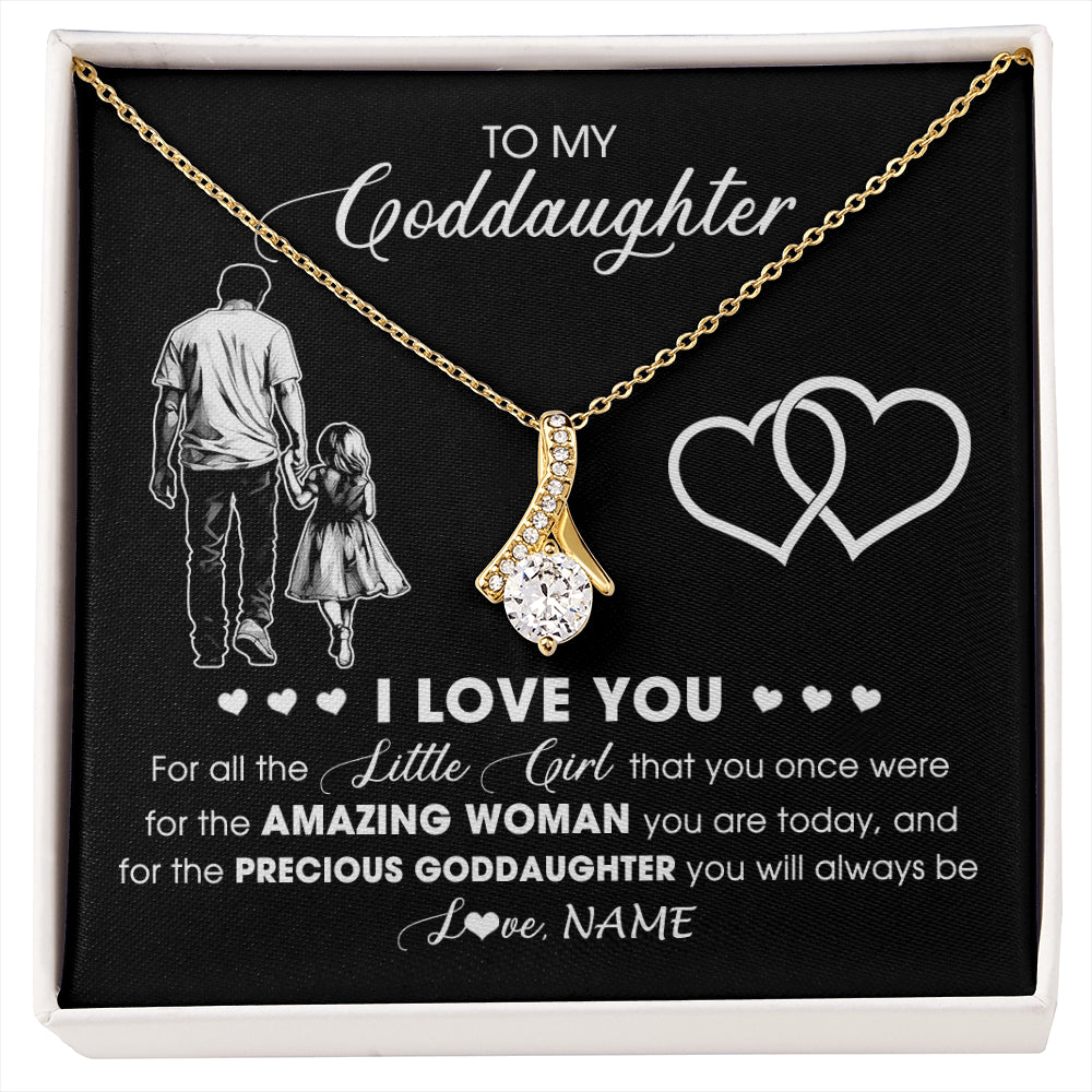 Alluring Beauty Necklace 18K Yellow Gold Finish | 1 | Personalized To My Goddaughter Necklace From Godfather I Love You Little Girl Goddaughter Birthday Christmas Jewelry Customized Gift Box Message Card | siriusteestore