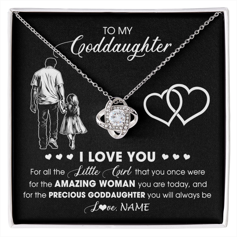 Love Knot Necklace 14K White Gold Finish | 1 | Personalized To My Goddaughter Necklace From Godfather I Love You Little Girl Goddaughter Birthday Christmas Jewelry Customized Gift Box Message Card | siriusteestore