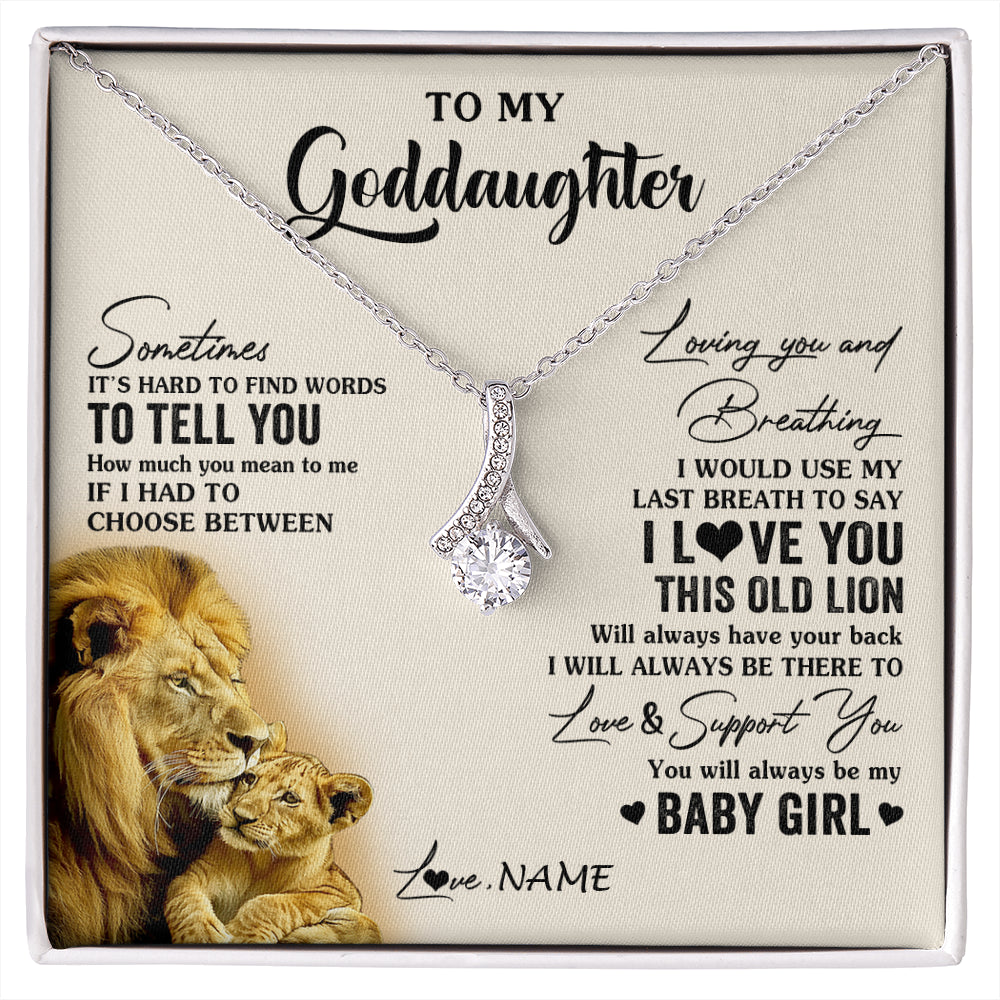 Alluring Beauty Necklace 14K White Gold Finish | 1 | Personalized To My Goddaughter Necklace From Godfather I Love You This Old Lion Goddaughter Birthday Christmas Jewelry Customized Gift Box Message Card | siriusteestore