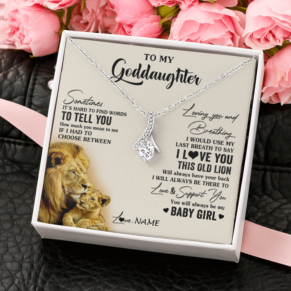 Alluring Beauty Necklace 14K White Gold Finish | 2 | Personalized To My Goddaughter Necklace From Godfather I Love You This Old Lion Goddaughter Birthday Christmas Jewelry Customized Gift Box Message Card | siriusteestore