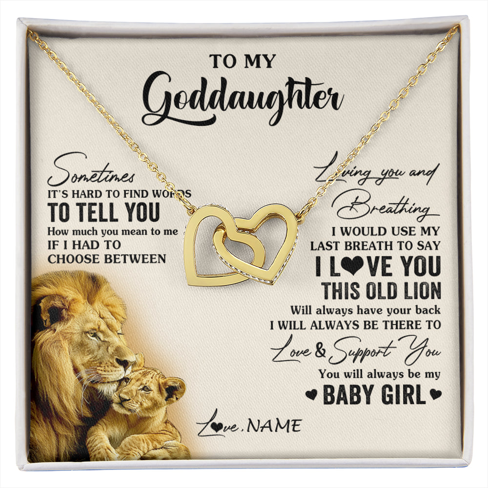 Interlocking Hearts Necklace 18K Yellow Gold Finish | 1 | Personalized To My Goddaughter Necklace From Godfather I Love You This Old Lion Goddaughter Birthday Christmas Jewelry Customized Gift Box Message Card | siriusteestore