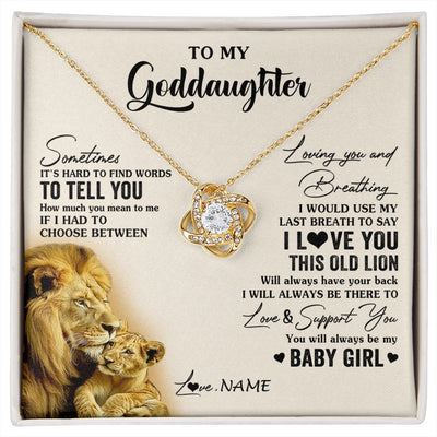 Love Knot Necklace 18K Yellow Gold Finish | 1 | Personalized To My Goddaughter Necklace From Godfather I Love You This Old Lion Goddaughter Birthday Christmas Jewelry Customized Gift Box Message Card | siriusteestore