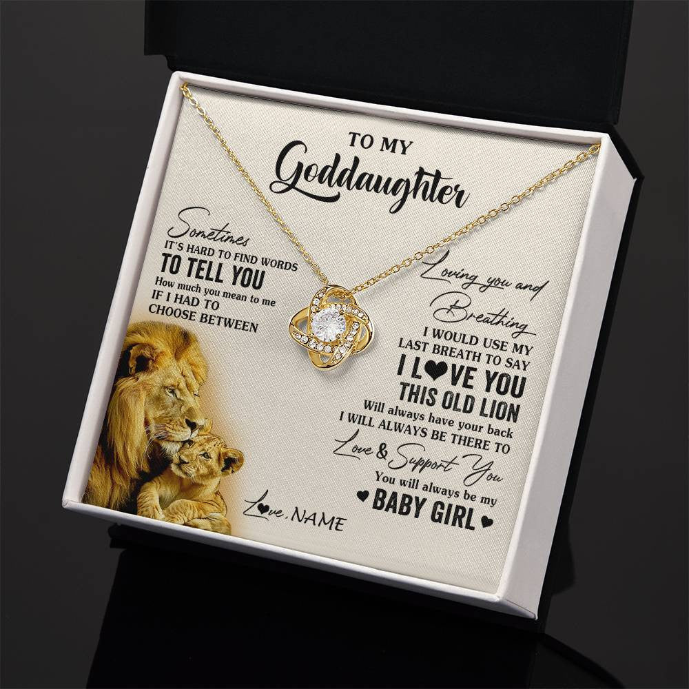Love Knot Necklace 18K Yellow Gold Finish | 2 | Personalized To My Goddaughter Necklace From Godfather I Love You This Old Lion Goddaughter Birthday Christmas Jewelry Customized Gift Box Message Card | siriusteestore