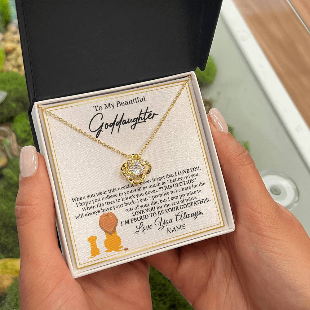 Love Knot Necklace 18K Yellow Gold Finish | 2 | Personalized To My Goddaughter Necklace From Godfather I'M Proud To Be Your Godfather Lion Goddaughter Birthday Christmas Customized Gift Box Message Card | siriusteestore
