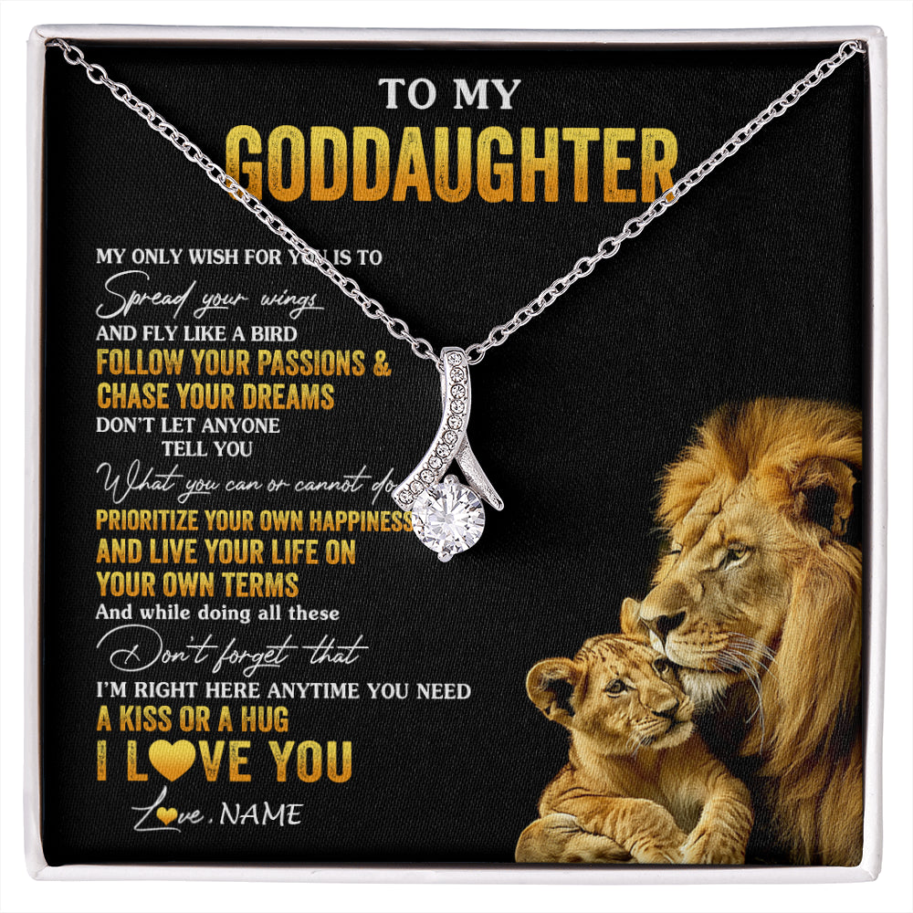 Alluring Beauty Necklace 14K White Gold Finish | 1 | Personalized To My Goddaughter Necklace From Godfather Lion My Only Wish For You Goddaughter Birthday Graduation Christmas Customized Gift Box Message Card | siriusteestore