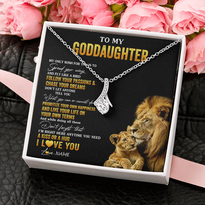 Alluring Beauty Necklace 14K White Gold Finish | 2 | Personalized To My Goddaughter Necklace From Godfather Lion My Only Wish For You Goddaughter Birthday Graduation Christmas Customized Gift Box Message Card | siriusteestore