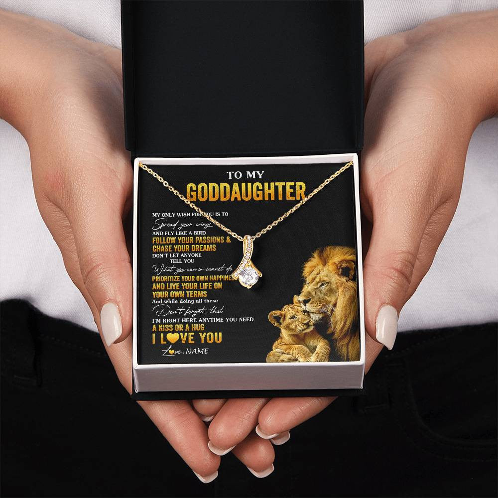 Alluring Beauty Necklace 18K Yellow Gold Finish | 2 | Personalized To My Goddaughter Necklace From Godfather Lion My Only Wish For You Goddaughter Birthday Graduation Christmas Customized Gift Box Message Card | siriusteestore