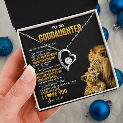 Forever Love Necklace 14K White Gold Finish | 2 | Personalized To My Goddaughter Necklace From Godfather Lion My Only Wish For You Goddaughter Birthday Graduation Christmas Customized Gift Box Message Card | siriusteestore