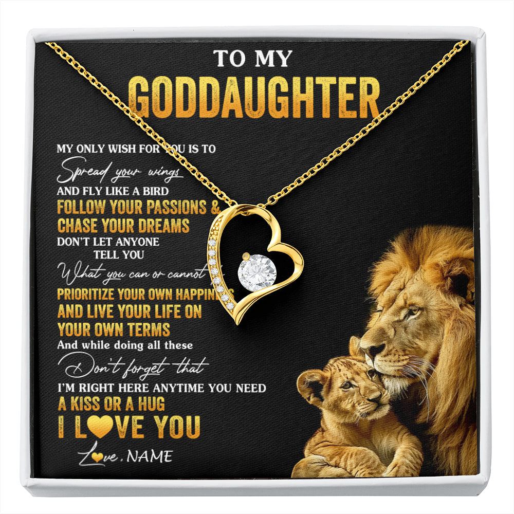 Forever Love Necklace 18K Yellow Gold Finish | 1 | Personalized To My Goddaughter Necklace From Godfather Lion My Only Wish For You Goddaughter Birthday Graduation Christmas Customized Gift Box Message Card | siriusteestore