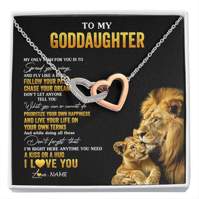 Interlocking Hearts Necklace Stainless Steel & Rose Gold Finish | 1 | Personalized To My Goddaughter Necklace From Godfather Lion My Only Wish For You Goddaughter Birthday Graduation Christmas Customized Gift Box Message Card | siriusteestore