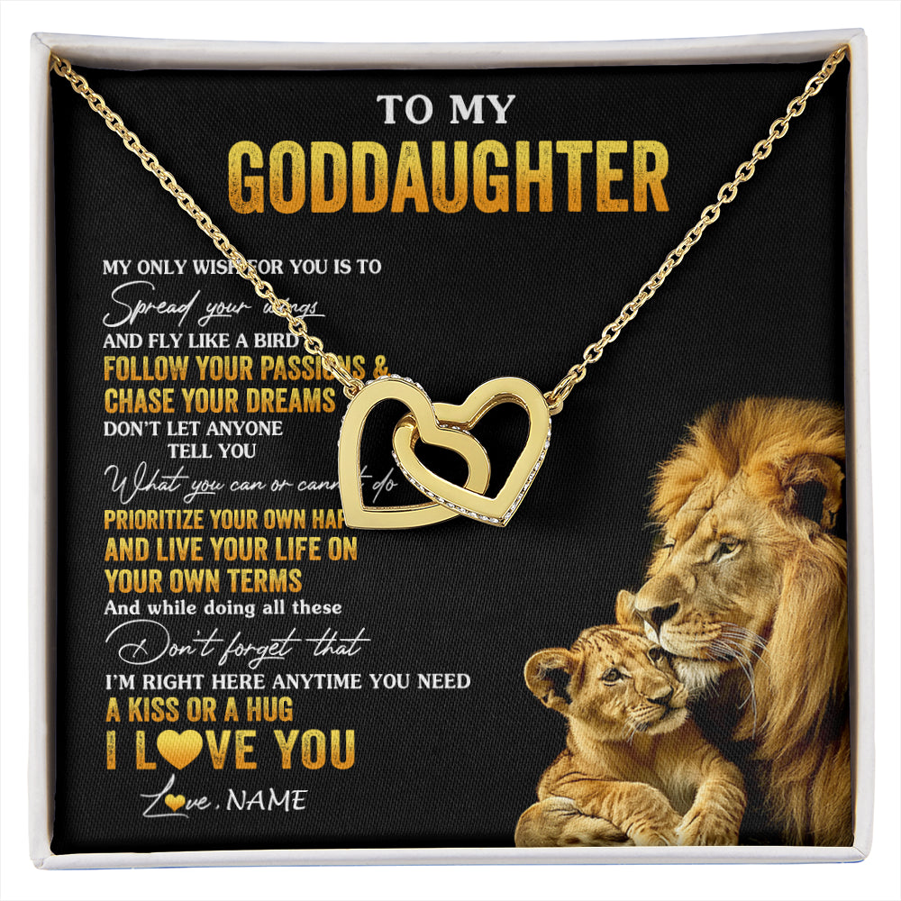 Interlocking Hearts Necklace 18K Yellow Gold Finish | 1 | Personalized To My Goddaughter Necklace From Godfather Lion My Only Wish For You Goddaughter Birthday Graduation Christmas Customized Gift Box Message Card | siriusteestore