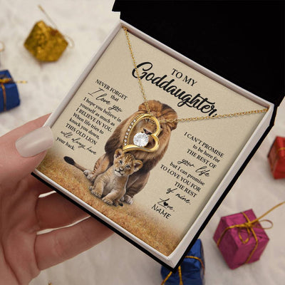 Forever Love Necklace 18K Yellow Gold Finish | 2 | Personalized To My Goddaughter Necklace From Godfather Lion Never Forget That I Love You Goddaughter Jewelry Birthday Graduation Christmas Customized Message Card | siriusteestore