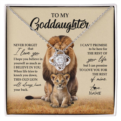 Love Knot Necklace 14K White Gold Finish | 1 | Personalized To My Goddaughter Necklace From Godfather Lion Never Forget That I Love You Goddaughter Jewelry Birthday Graduation Christmas Customized Message Card | siriusteestore